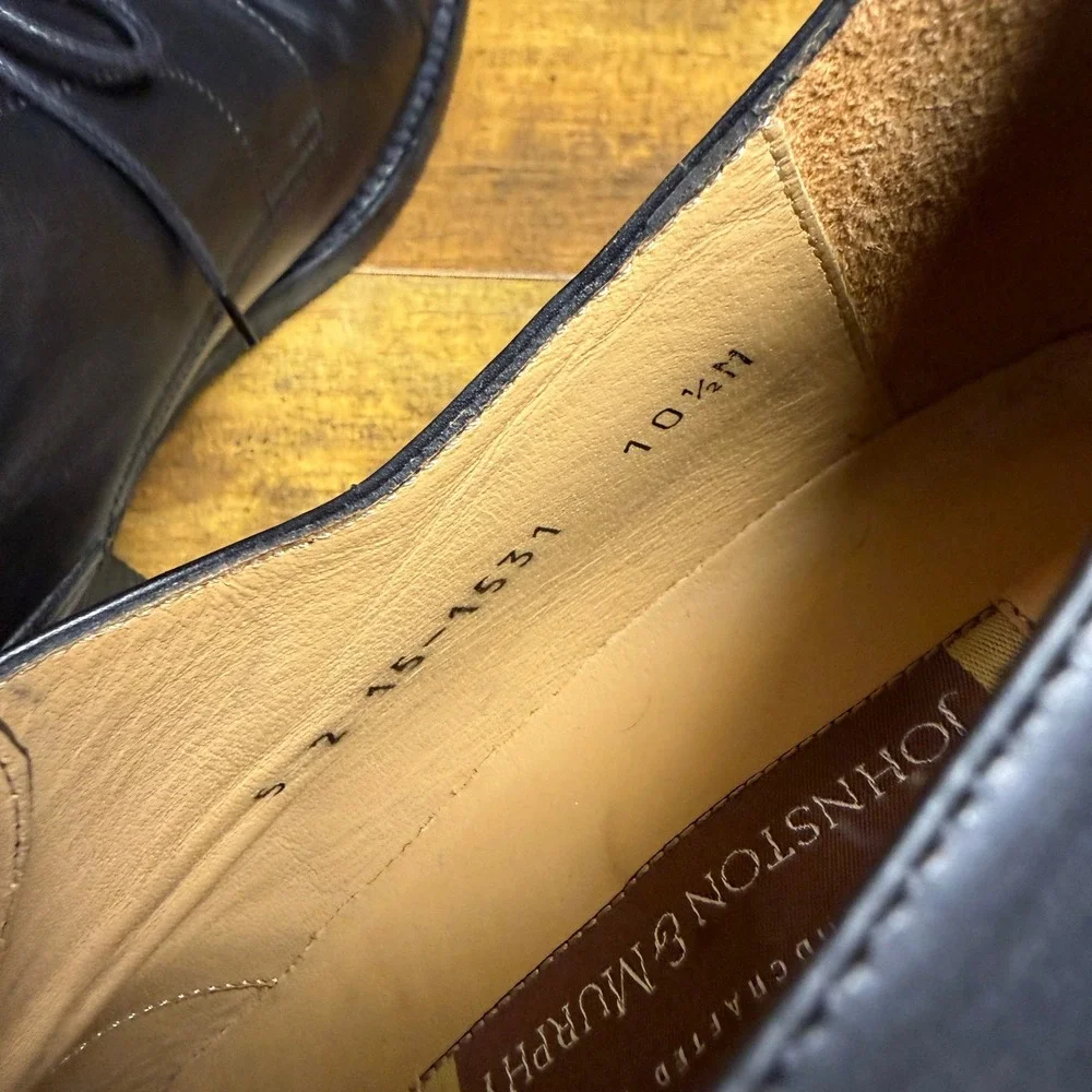 Johnston & Murphy Italy Black Leather Cap Toe Derby Dress Shoes Mens 10.5 M